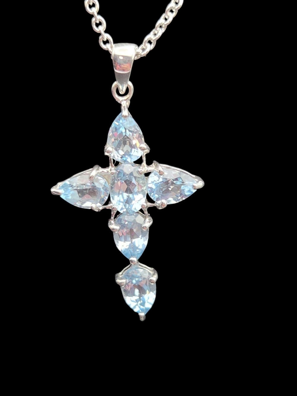 Sterling Silver Blue Topaz Cross Pendant